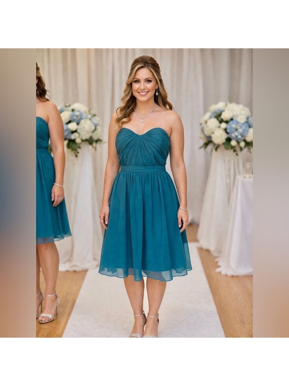 Size 12 knee length dress chiffon Flowy strapless turkish blue beyond the sea